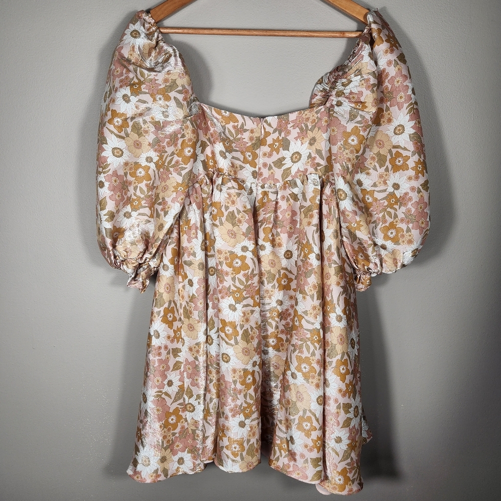 Storia Grace Floral Print Puff Sleeve Babydoll Mini Dress Size Small - Picture 9 of 11